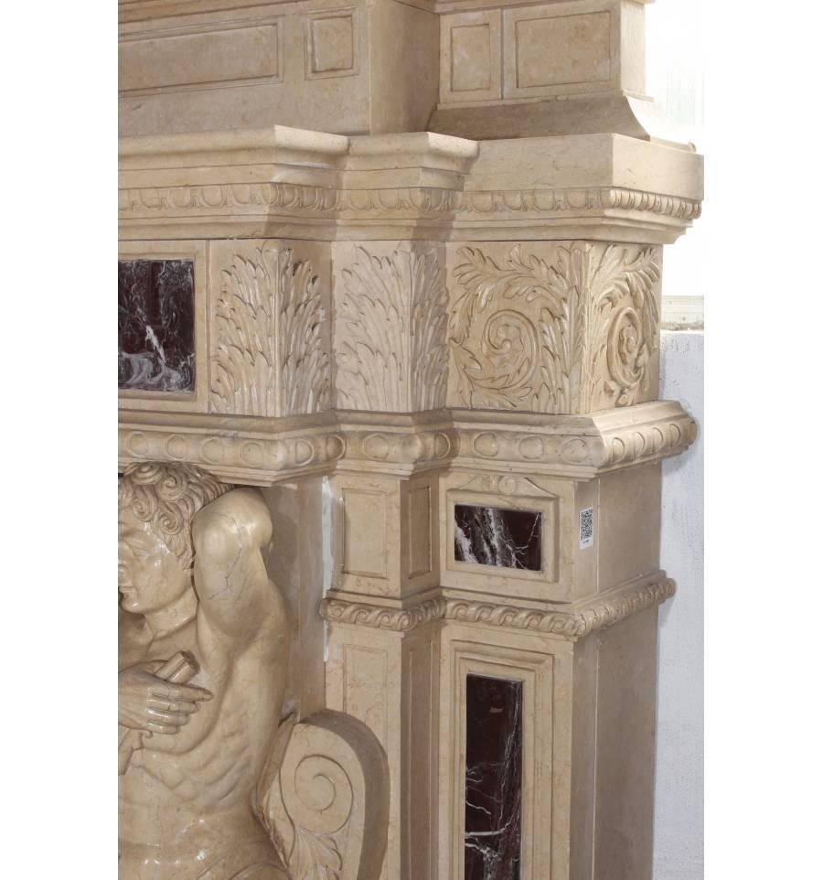 Italian Monumental Neoclassical Two-Story Egyptian and Alicante Marble Fireplace Mantle