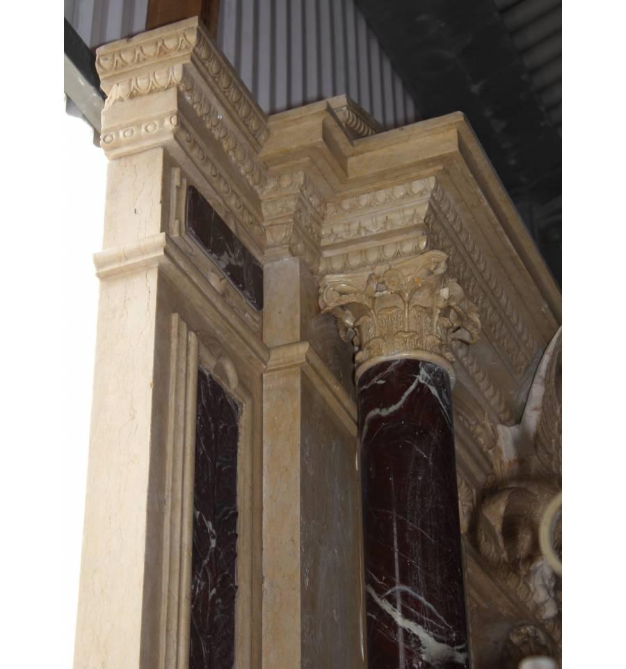 Hand-Carved Monumental Neoclassical Two-Story Egyptian and Alicante Marble Fireplace Mantle