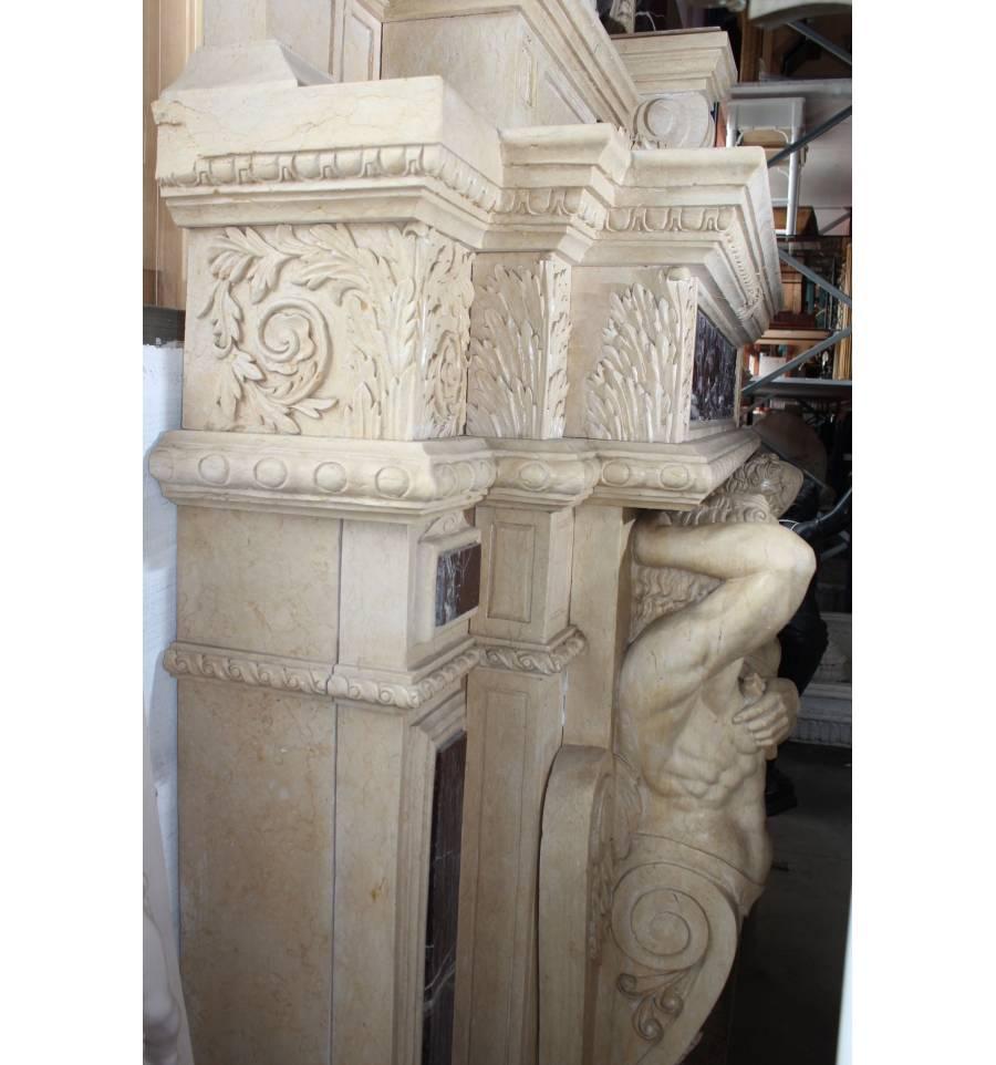 Monumental Neoclassical Two-Story Egyptian and Alicante Marble Fireplace Mantle In Excellent Condition In Marbella, ES