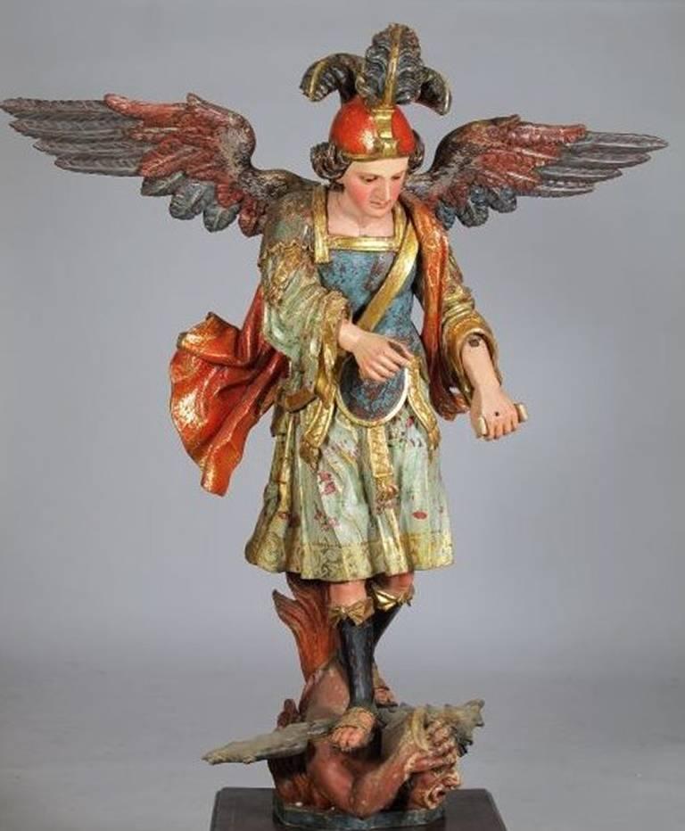 San Miguel Arcángel in carved wood, polychrome, stewed and gold, castilla ff SX.