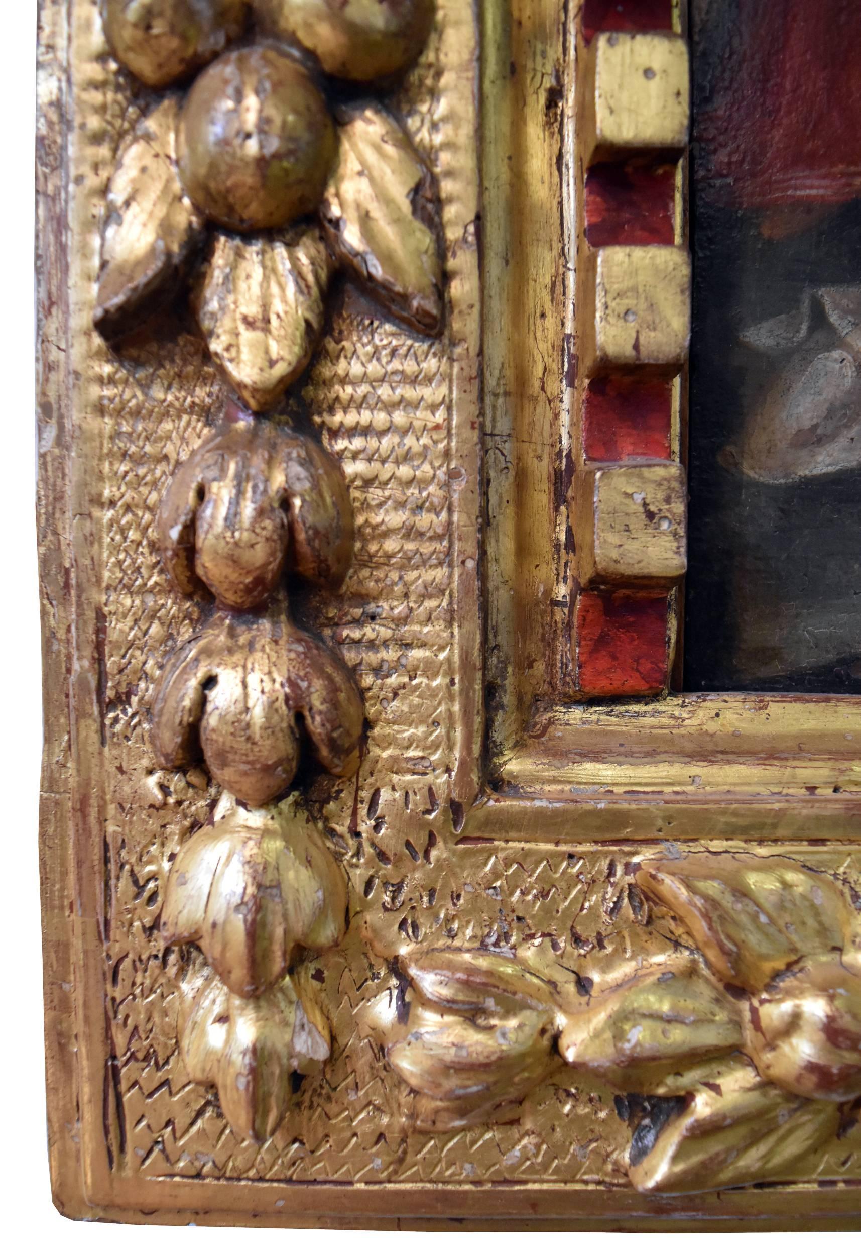 Renaissance Spanish Oil Colonial School S, 16th Century, Virgin with Child and Wood Frame