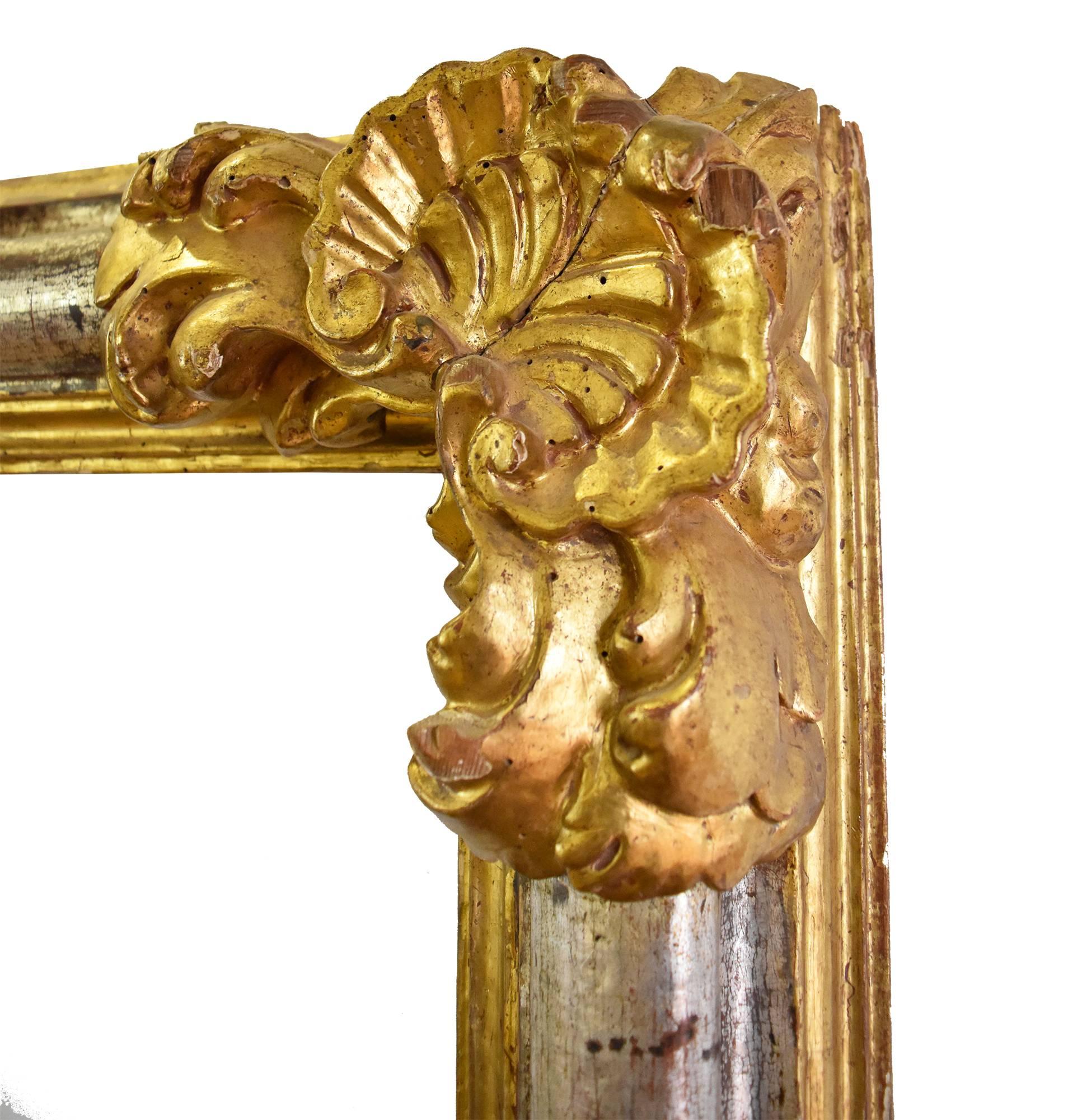 18th Century Baroque Spanish Fruitwood Gilded and Silvered Frame In Good Condition In Marbella, ES
