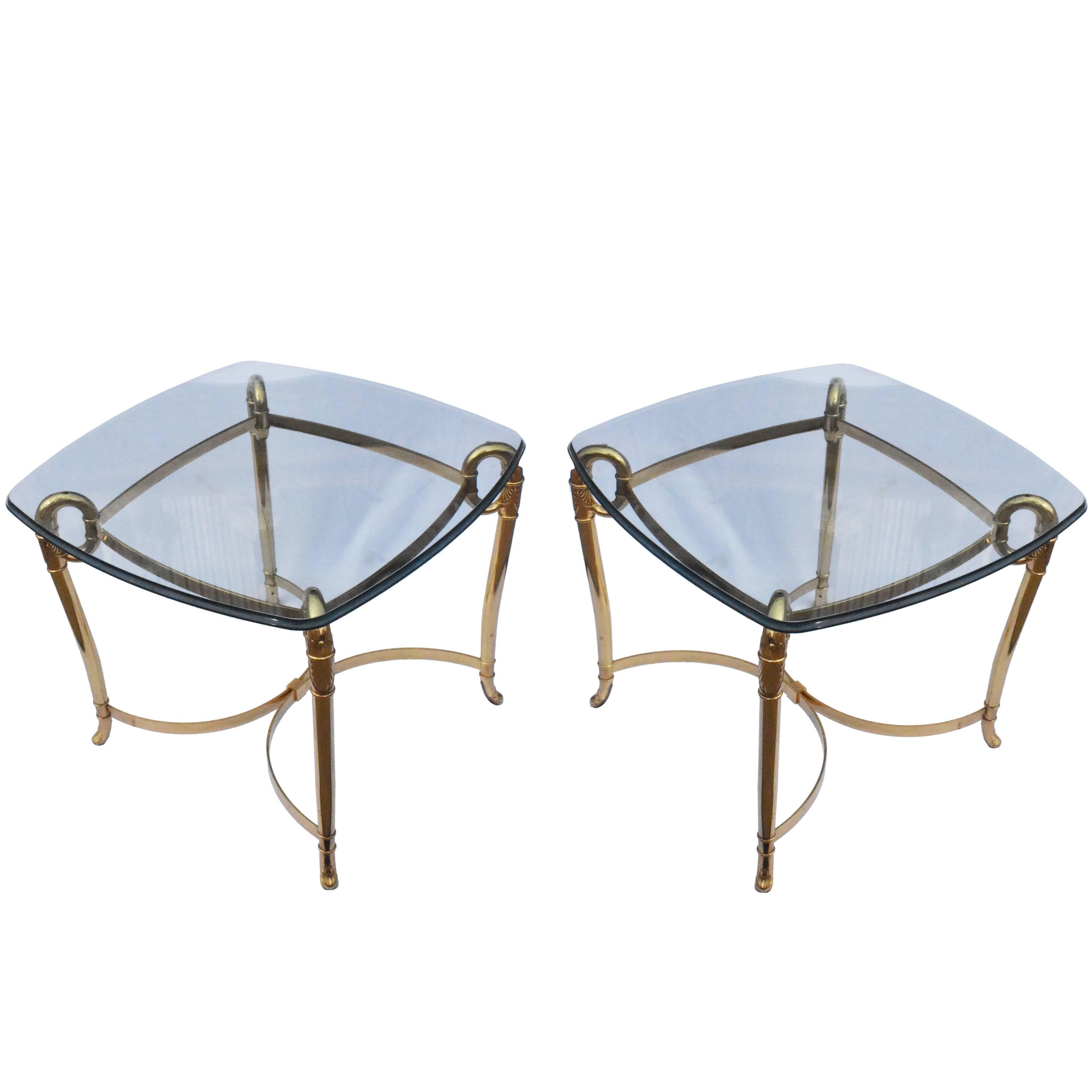 Italian, 1980s Pair of Bronze Side Tables with Glass Tops
