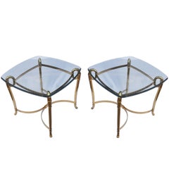 Italian, 1980s Pair of Bronze Side Tables with Glass Tops