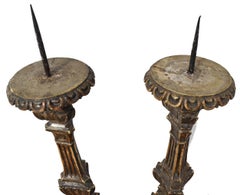 18th Century Pair of Italian Grand Scale Silver Gilded Pricket Sticks