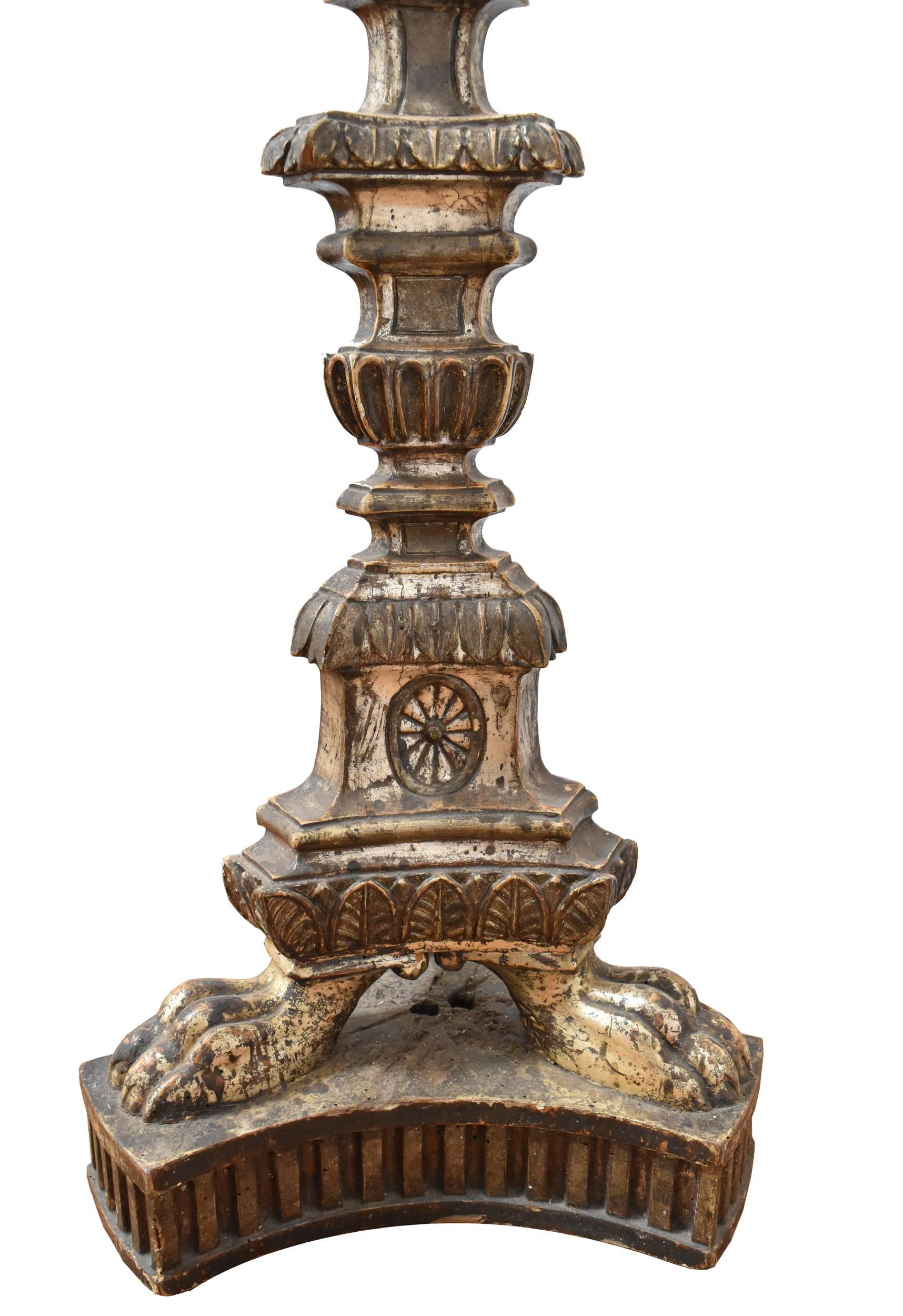 18th Century Pair of Italian Grand Scale Silver Gilded Pricket Sticks In Good Condition In Marbella, ES