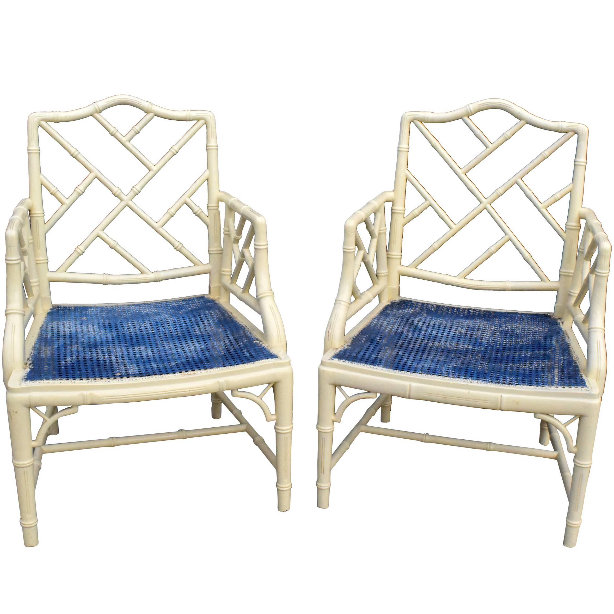 Pair of White Lacquered Chinoiserie Armchairs