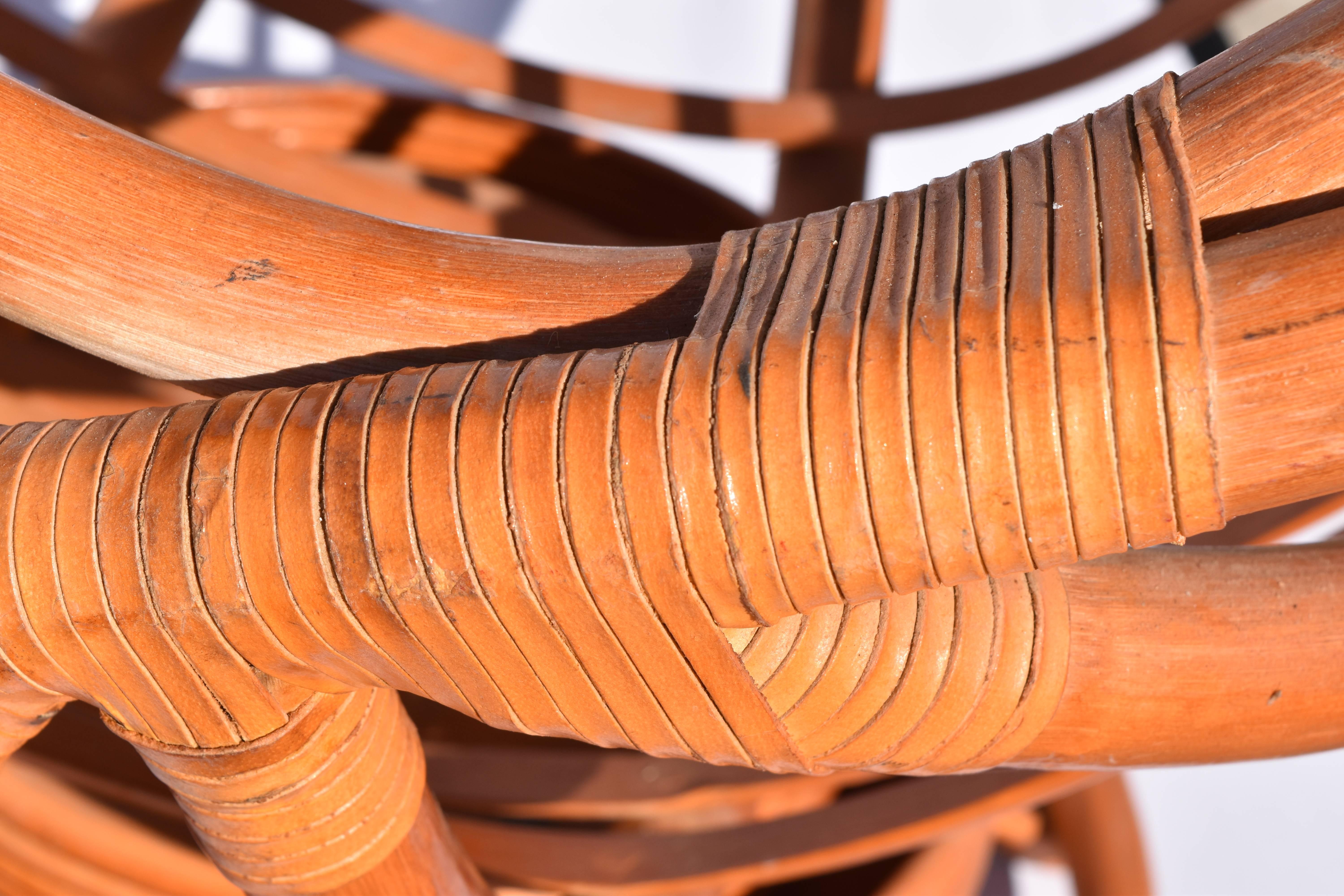 Spanish 1980s Pair of Swivel Bamboo Armchairs In Good Condition In Marbella, ES