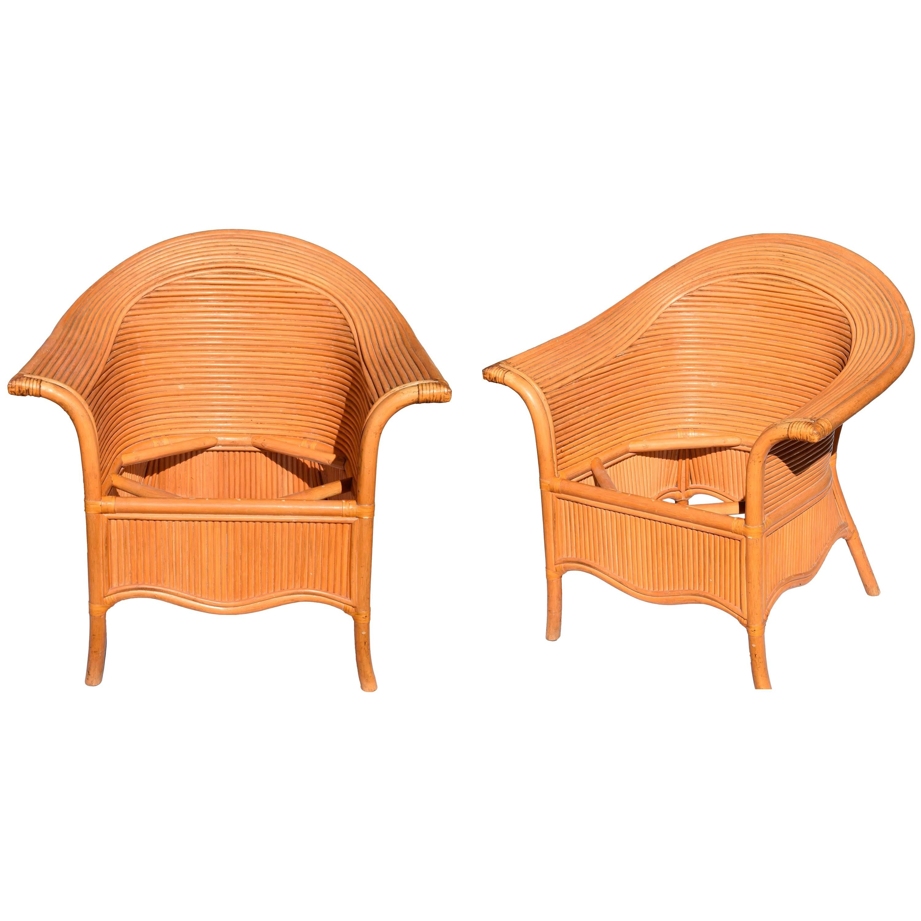 1980 Two Pair of Vintage Bamboo Sofa Chairs at 1stDibs
