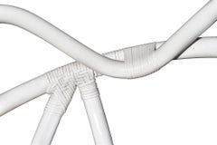 1980s Pair of White Swivel Bamboo Armchairs