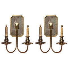 Spanish, 1970s Pair of Two-Arm Brass Bronze Wall Sconces