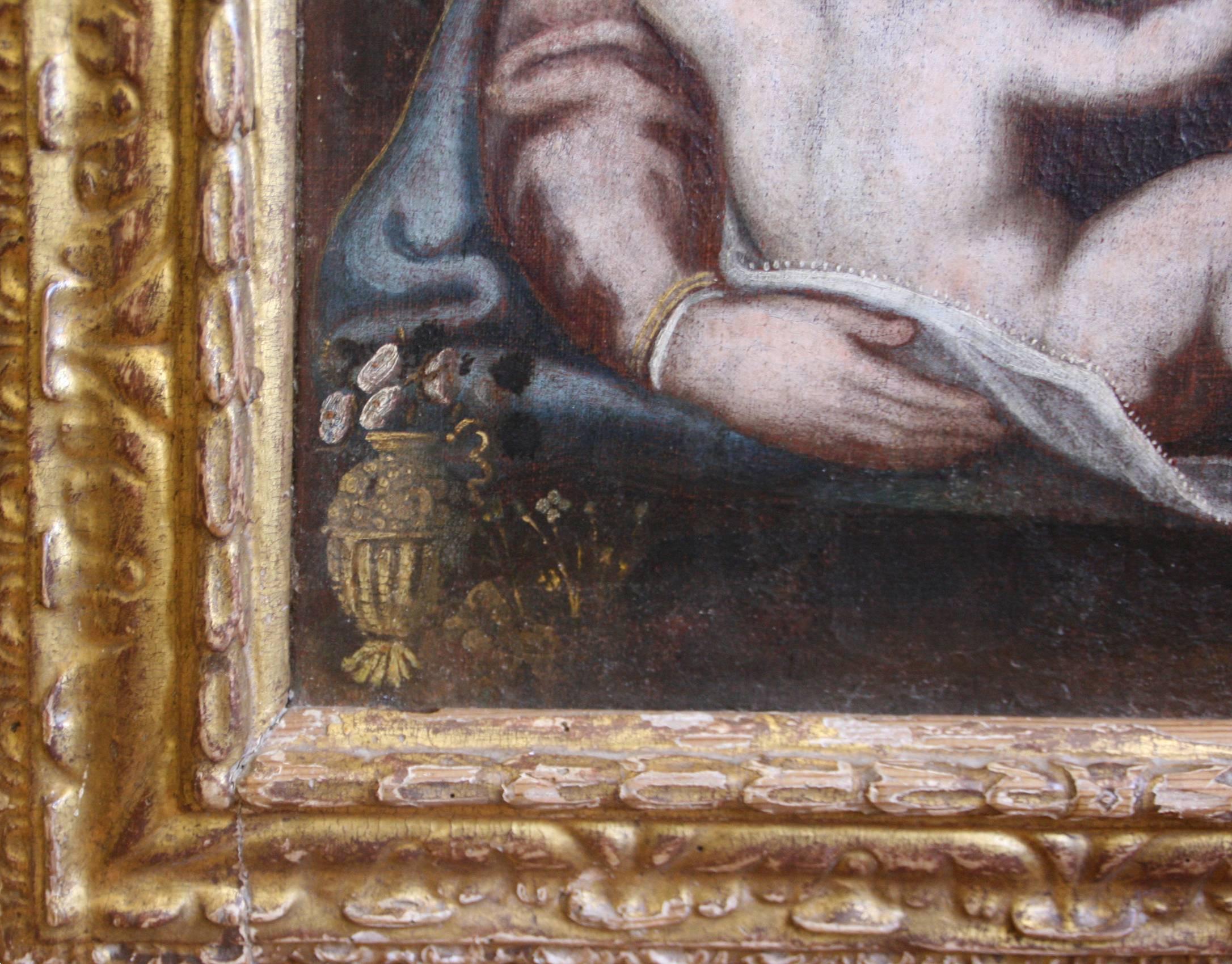 Vierge allaitante de l'école espagnole du 17e siècle Bon état - En vente à Marbella, ES