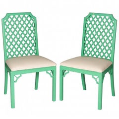Pair of Lattice Back Oriental Style Chairs