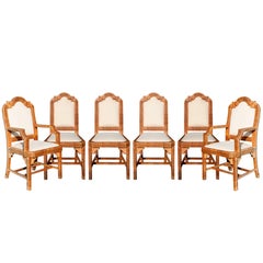 1980s Six-Piece Seating Set, Solid Wood Frames Lined with Interlaced Wicker