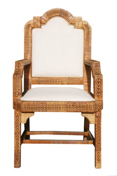 1980s Six-Piece Seating Set, Solid Wood Frames Lined with Interlaced Wicker