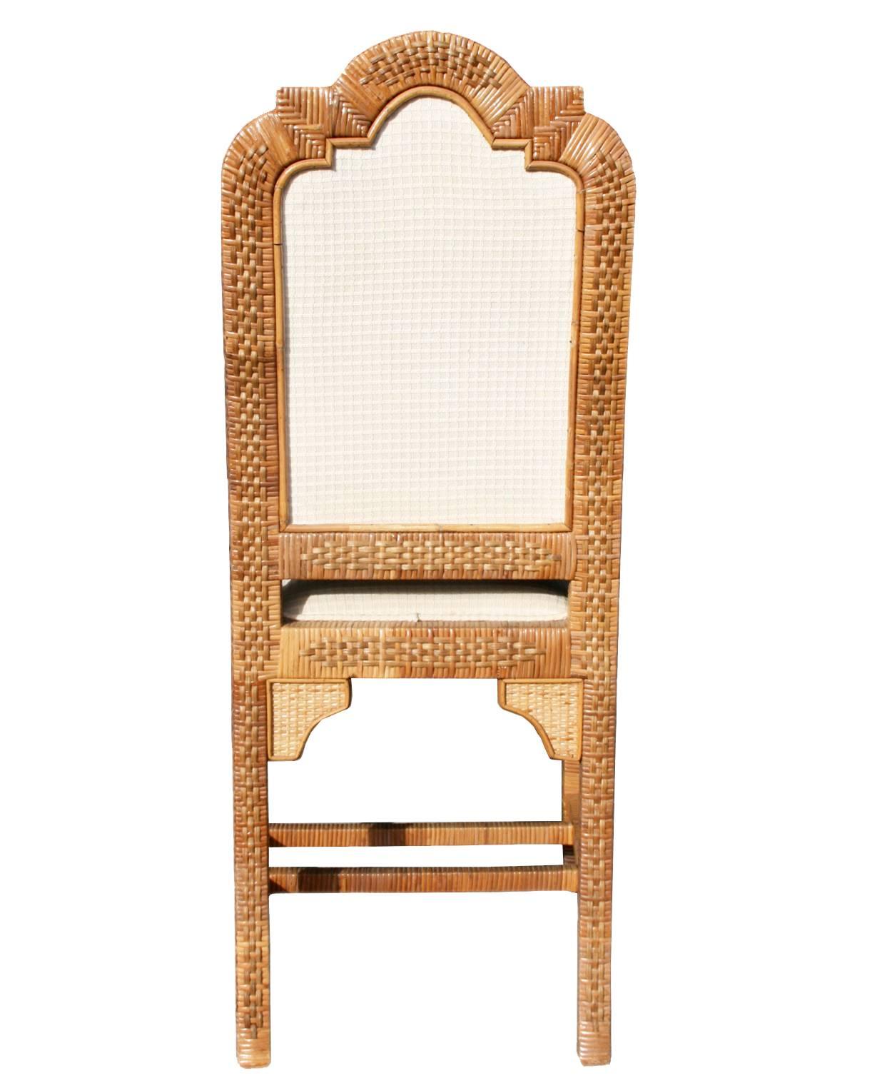 Spanish 1980s Six-Piece Seating Set, Solid Wood Frames Lined with Interlaced Wicker For Sale