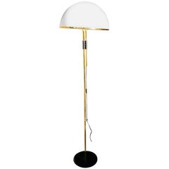 1980s Gilded Brass Standing Lamp, with a Black Iron Base with Acrylic Dome
