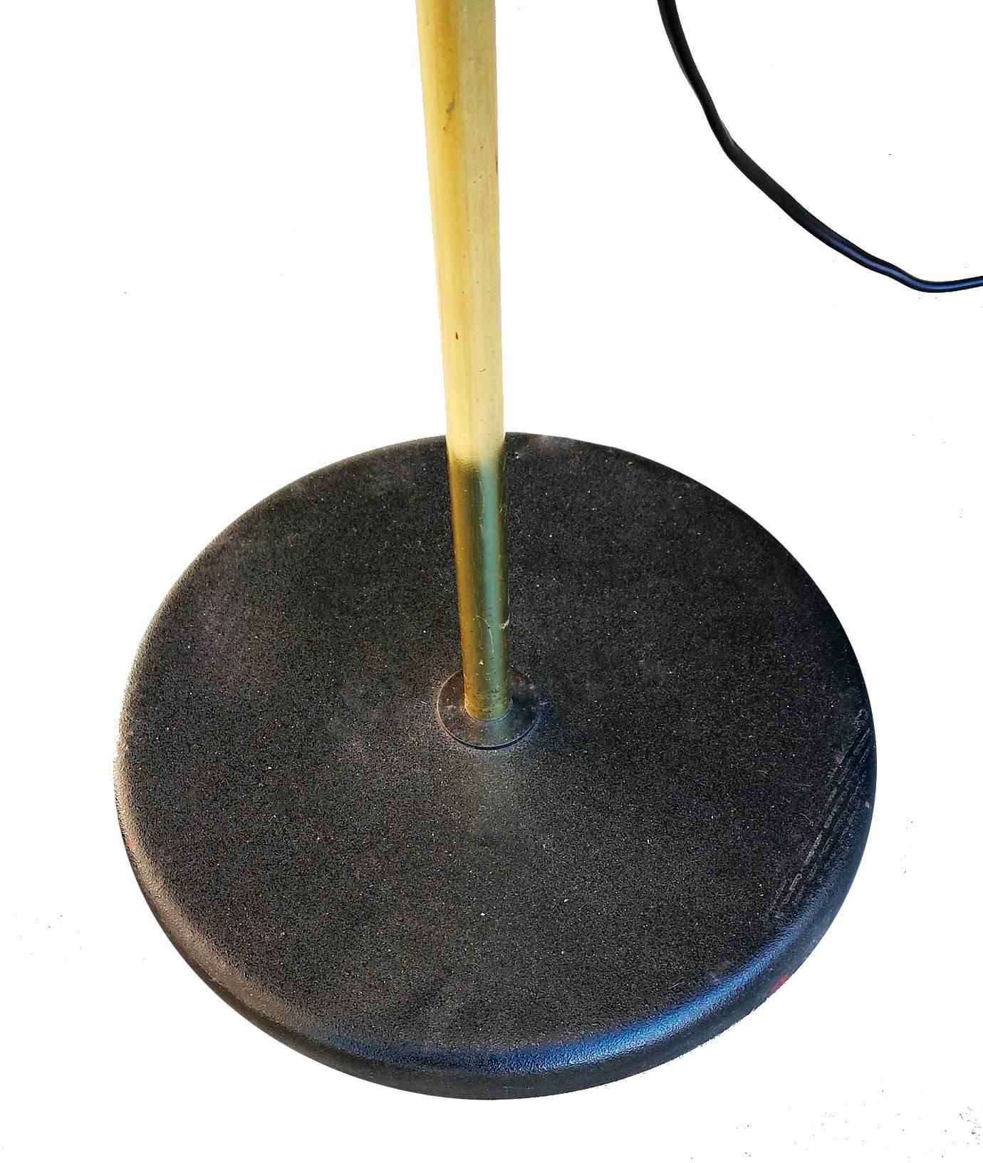 Mid-Century Modern 1980s Gilded Brass Standing Lamp, with a Black Iron Base with Acrylic Dome