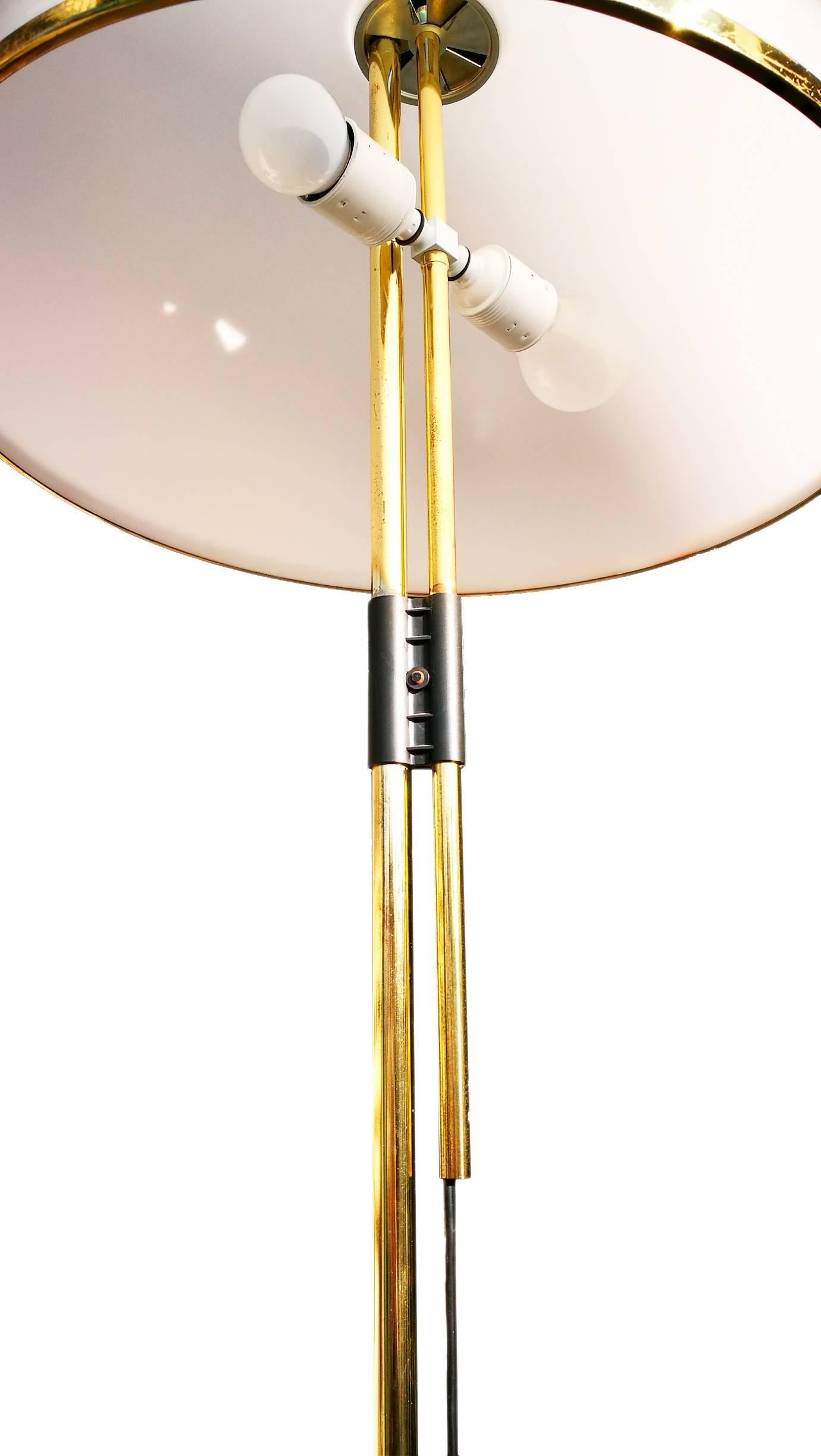 Italian 1980s Gilded Brass Standing Lamp, with a Black Iron Base with Acrylic Dome