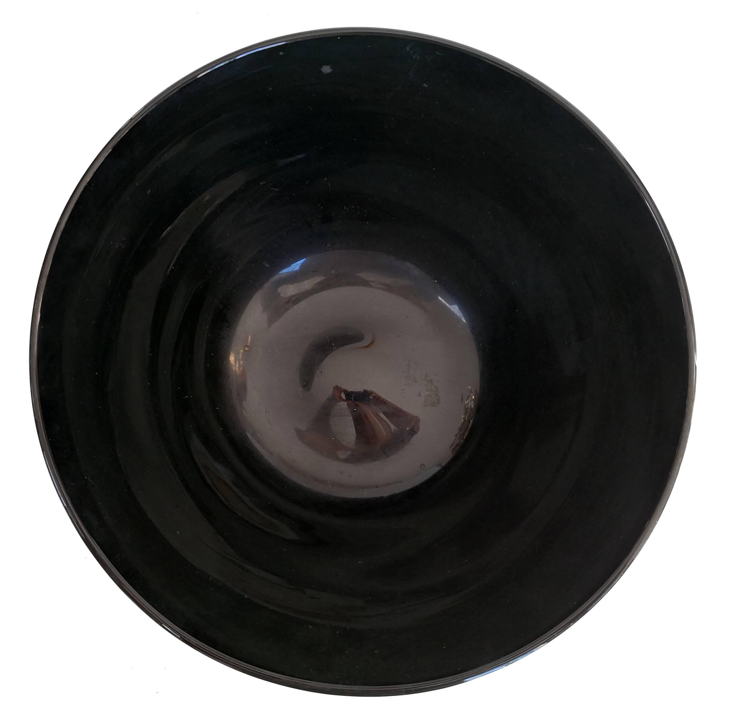 Italian 1940s Murano Opaque Black Glass with Irregular Brown Vein For Sale