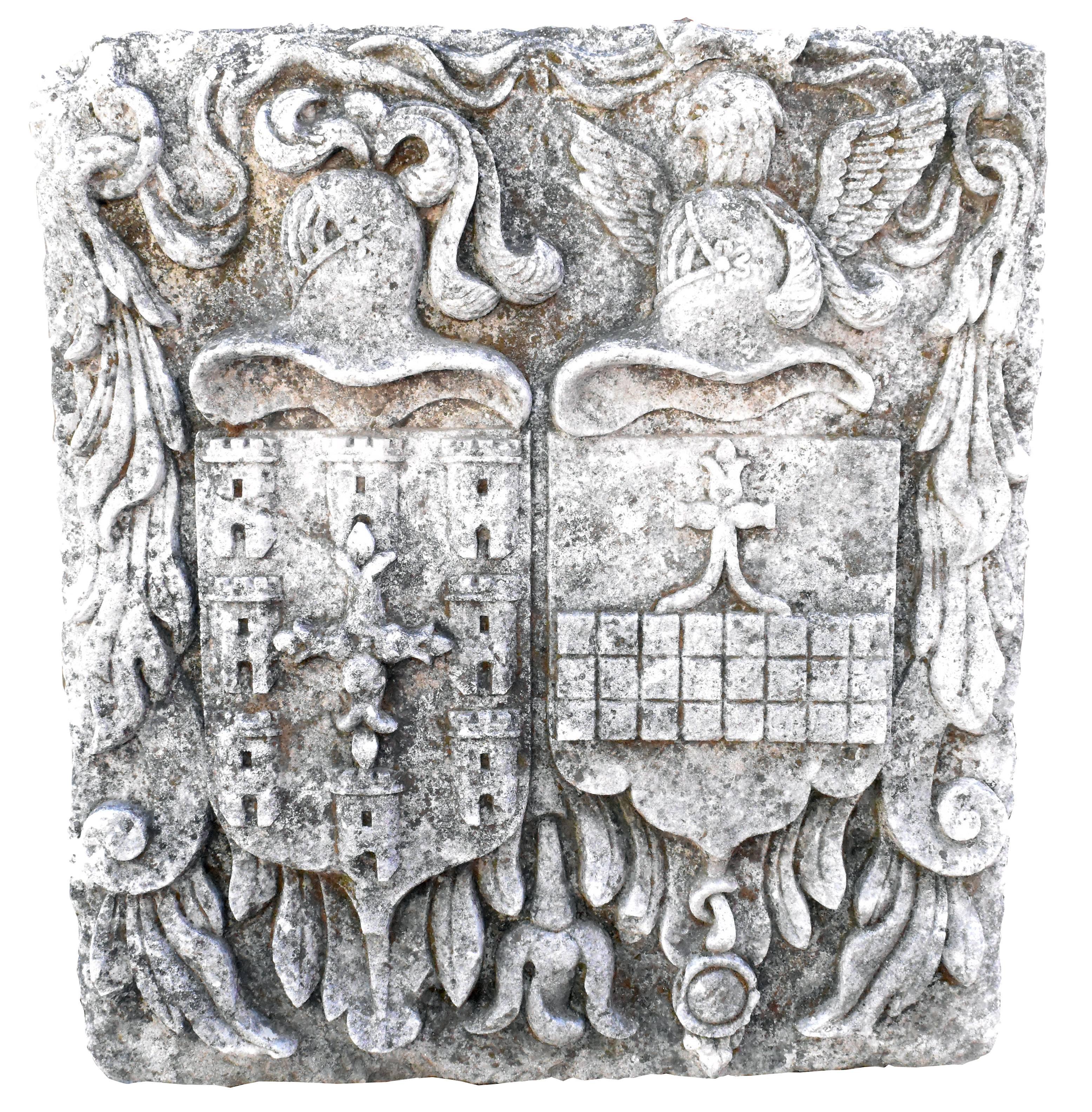 18th century Spanish stone carved coat of arms
Spanish family emblem hand-carved in stone, from Castilla.


  