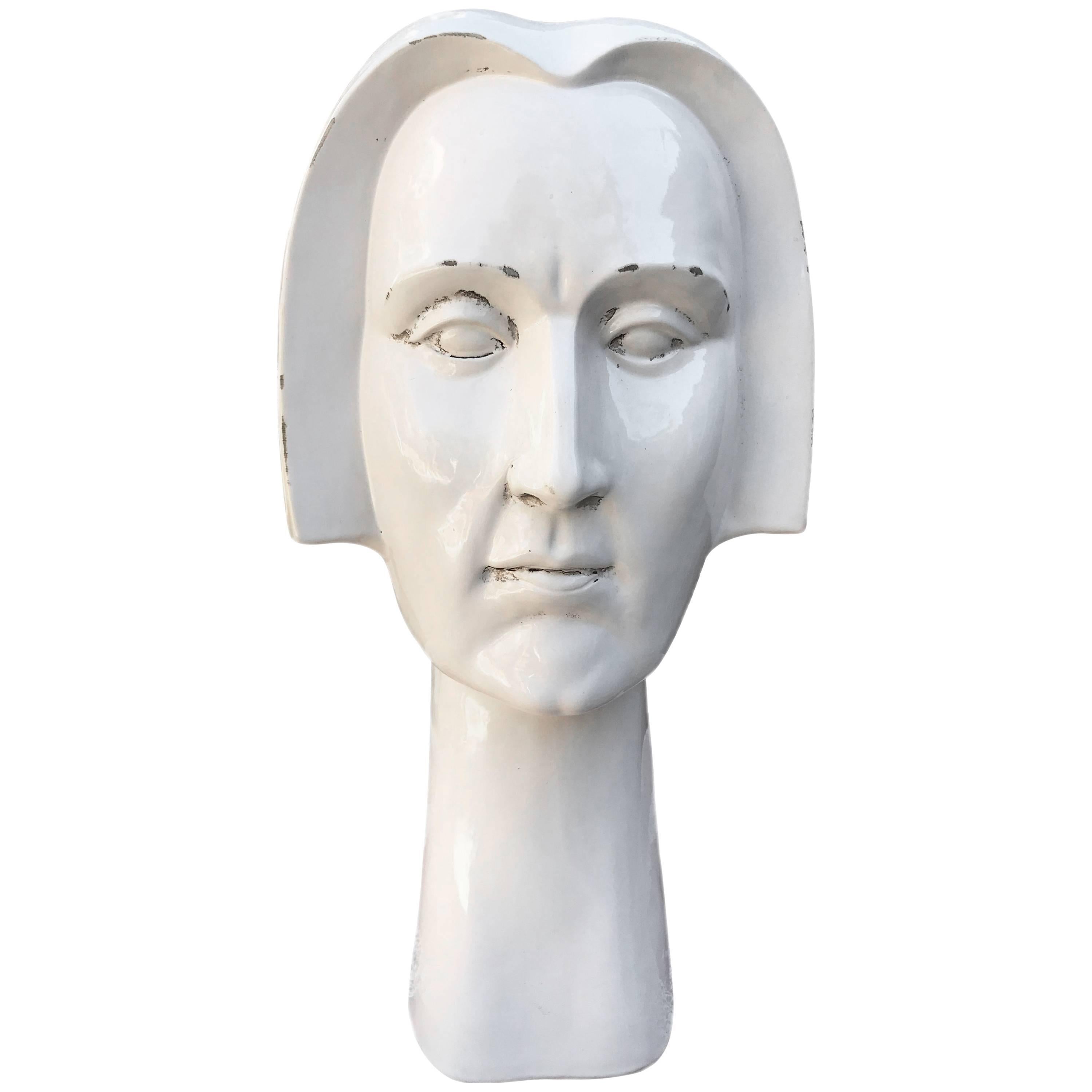 1980s French Glazed White Ceramic Bust For Sale