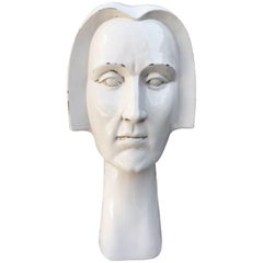 1980s French Glazed White Ceramic Bust