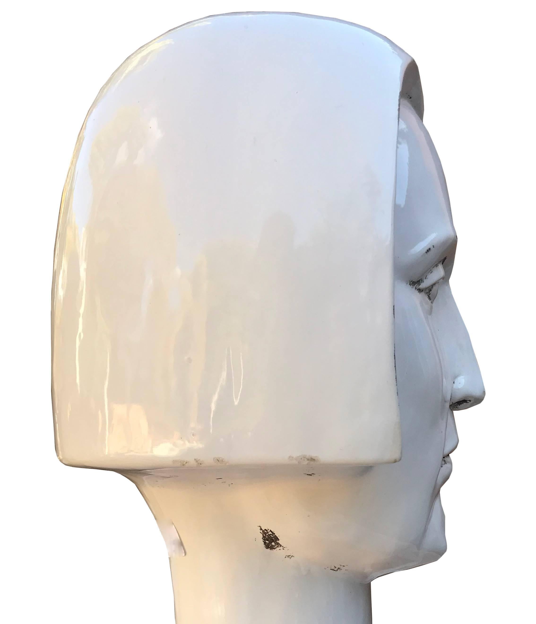 Mid-Century Modern 1980s French Glazed White Ceramic Bust For Sale