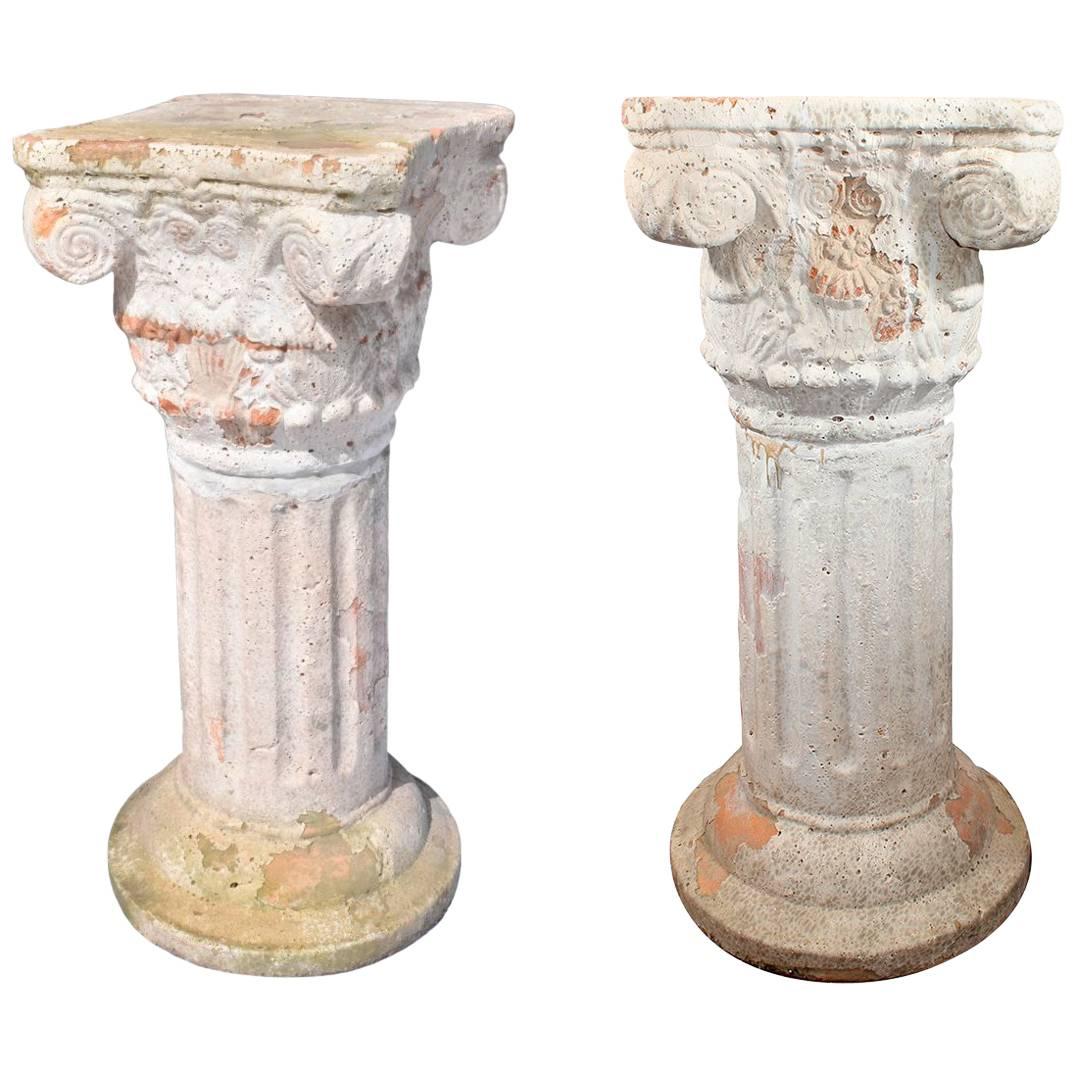 Pair of Corinthian Plinths in French Terracotta