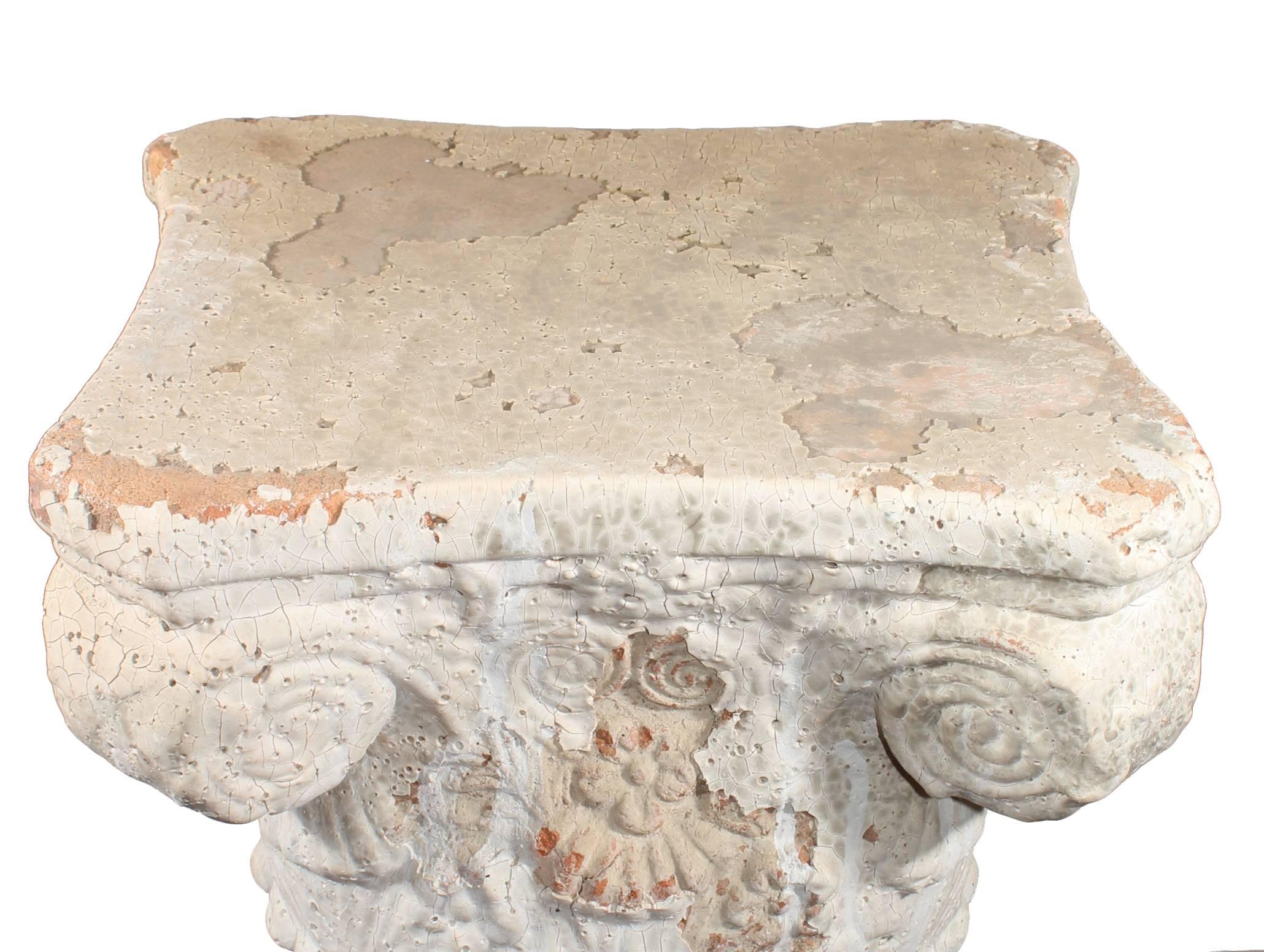 Baroque Pair of Corinthian Plinths in French Terracotta