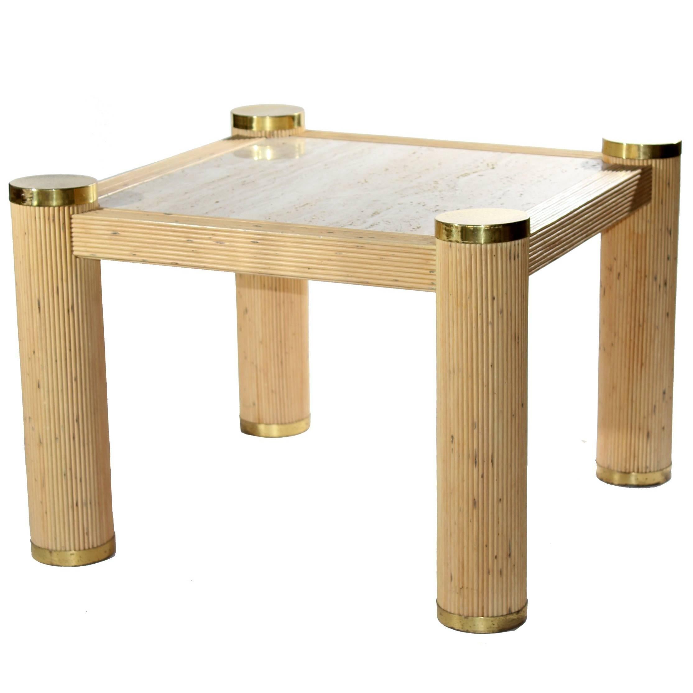 1980s Bamboo and Brass Italian Square Side Table