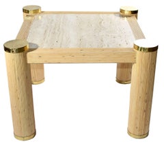 1980s Bamboo and Brass Italian Square Side Table