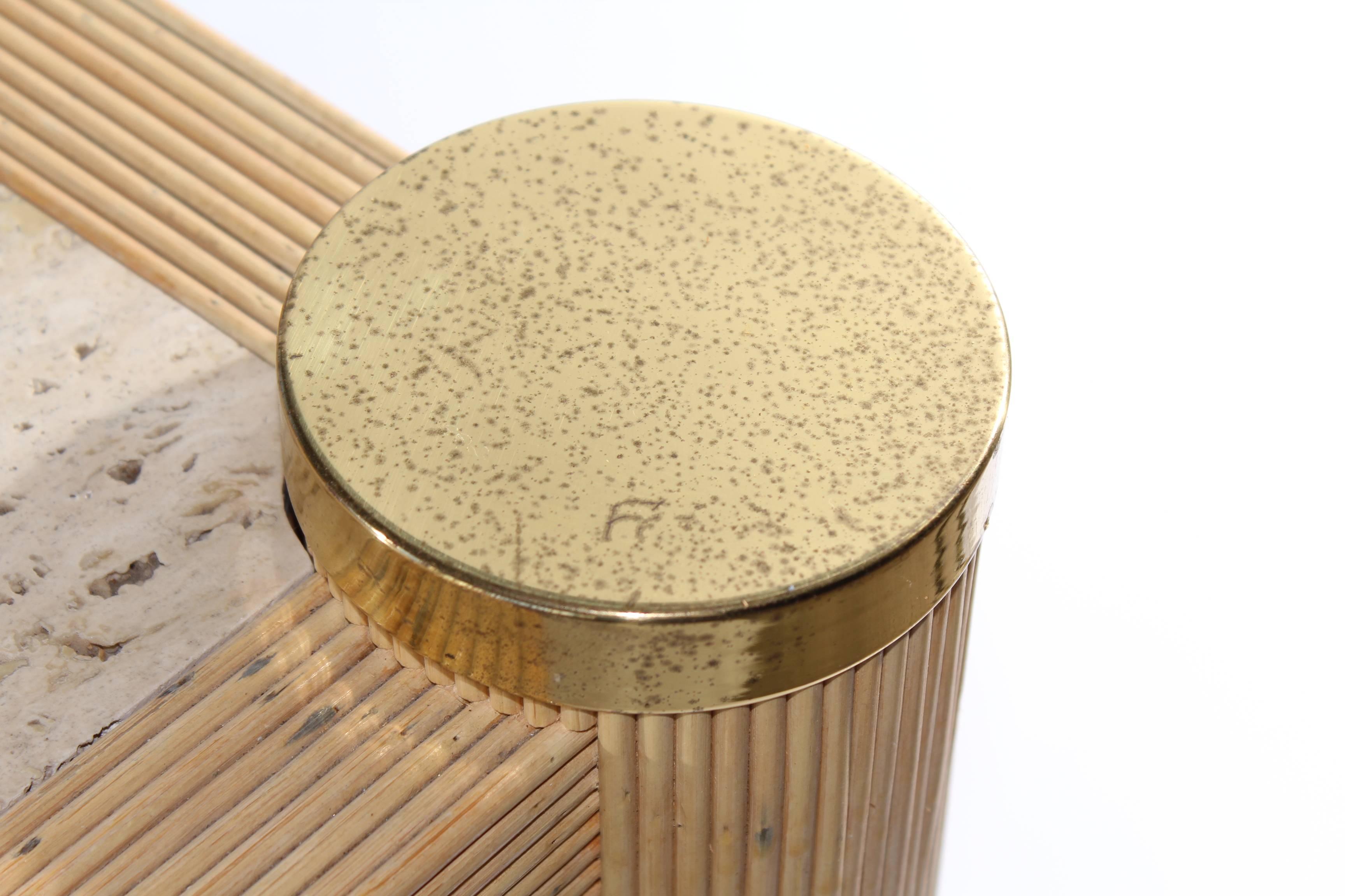 Modern 1980s Bamboo and Brass Italian Square Side Table For Sale