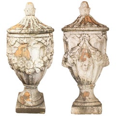 Pair of Natural French Terracotta Urns with Lids