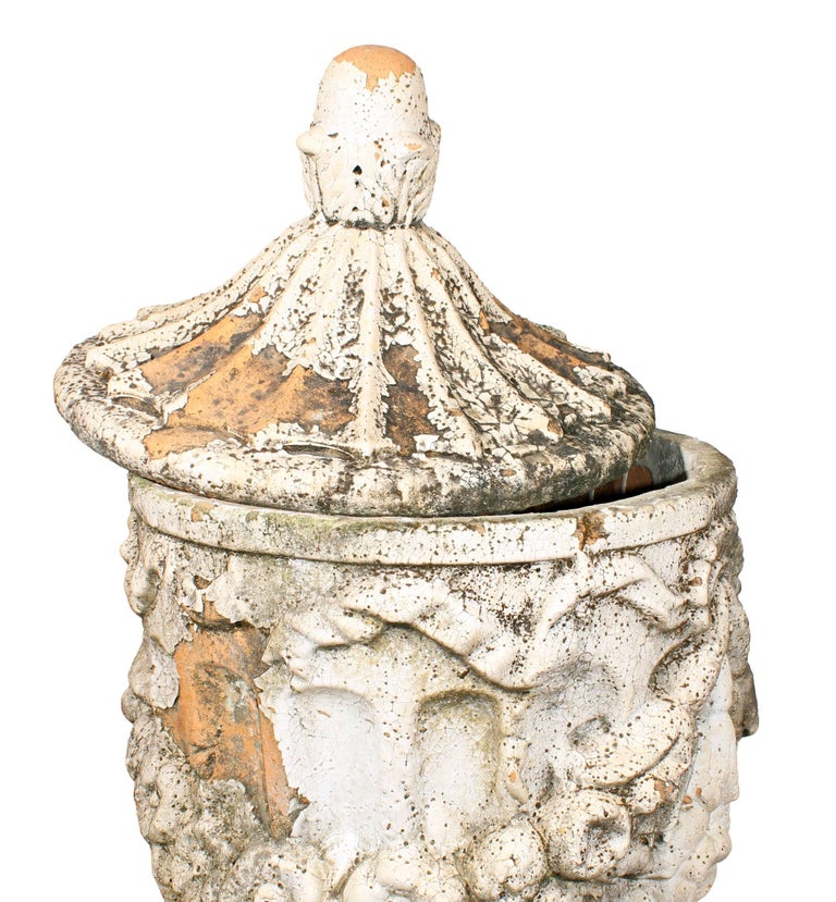 Pair of Natural French Terracotta Urns with Lids at 1stDibs