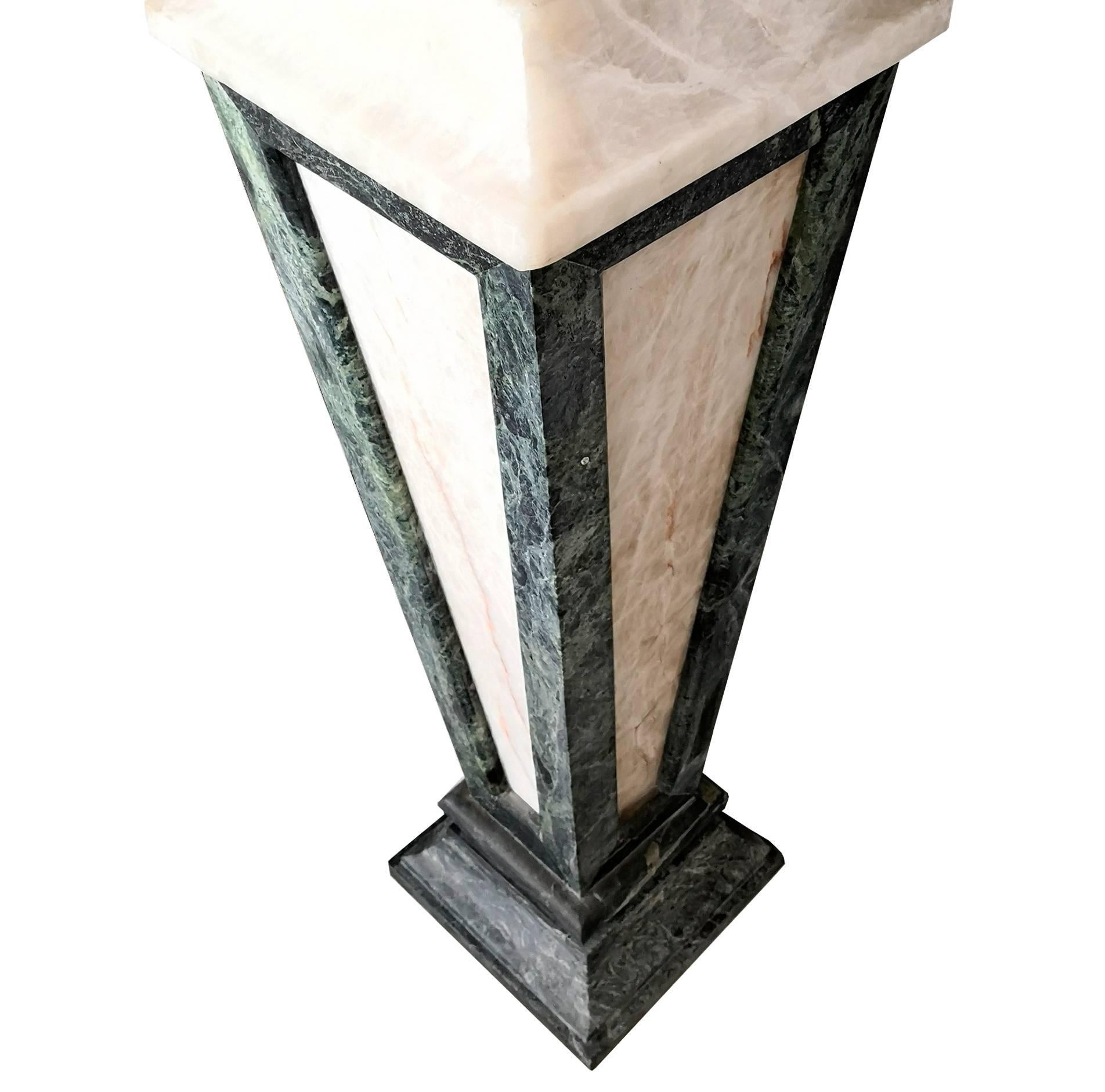 Renaissance Italian Pair of Tall Serpentine Marble and Honey Onyx Pedestals For Sale