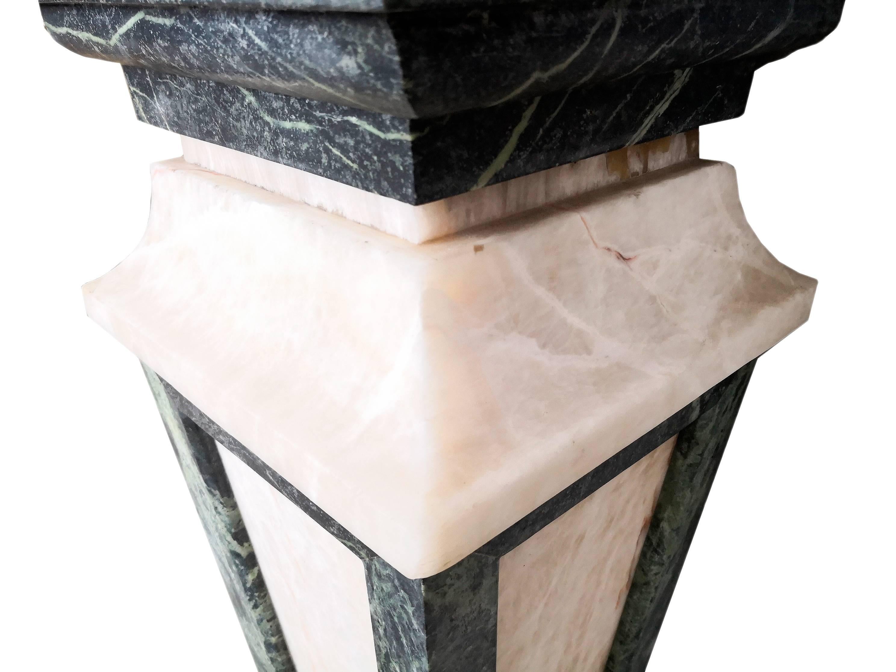 Late 20th Century Italian Pair of Tall Serpentine Marble and Honey Onyx Pedestals For Sale