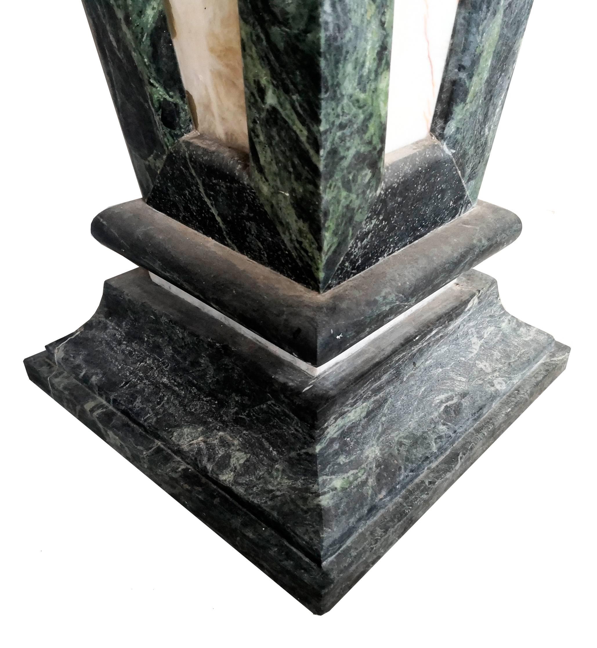 Italian Pair of Tall Serpentine Marble and Honey Onyx Pedestals For Sale 1