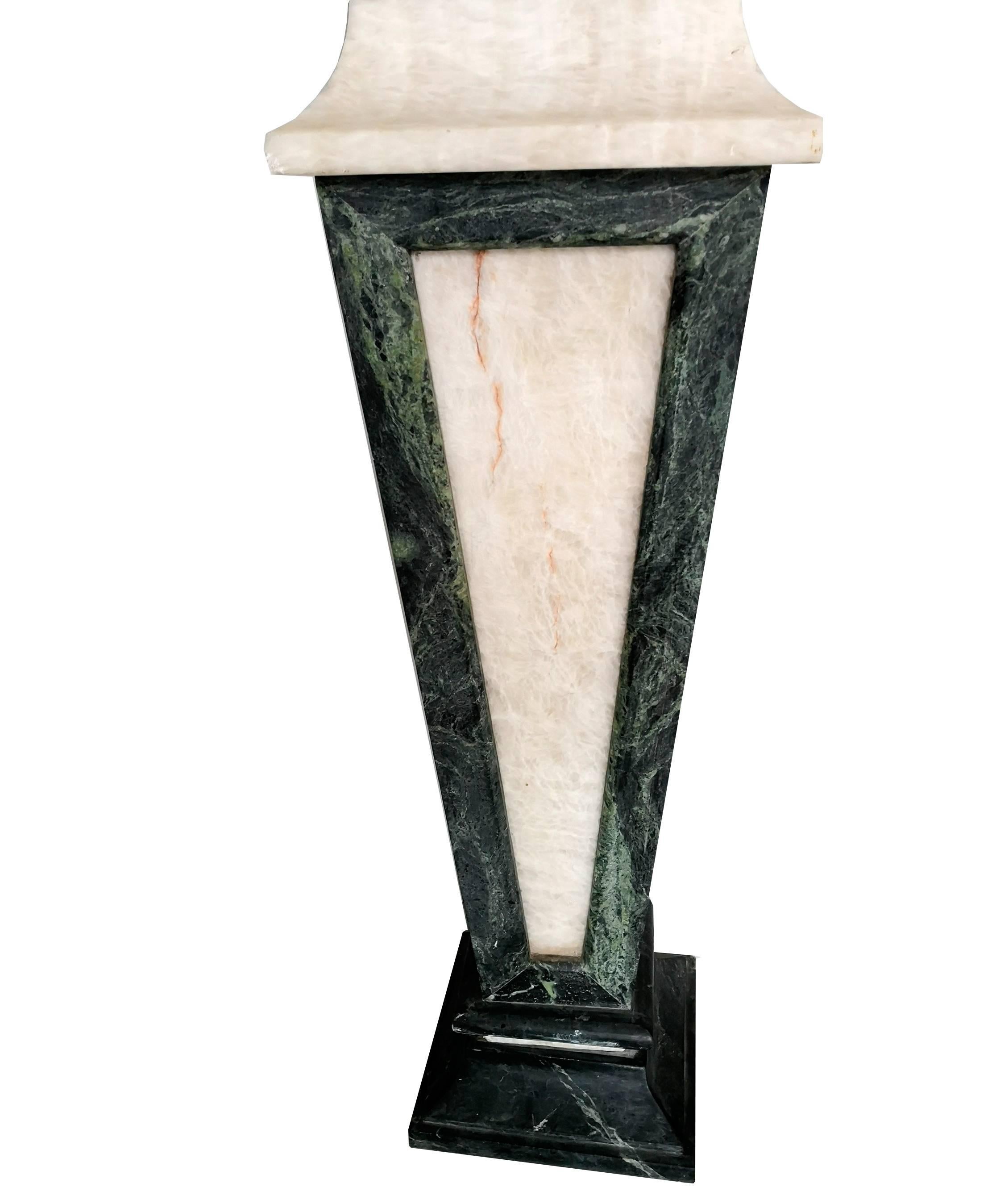Italian Pair of Tall Serpentine Marble and Honey Onyx Pedestals For Sale 2
