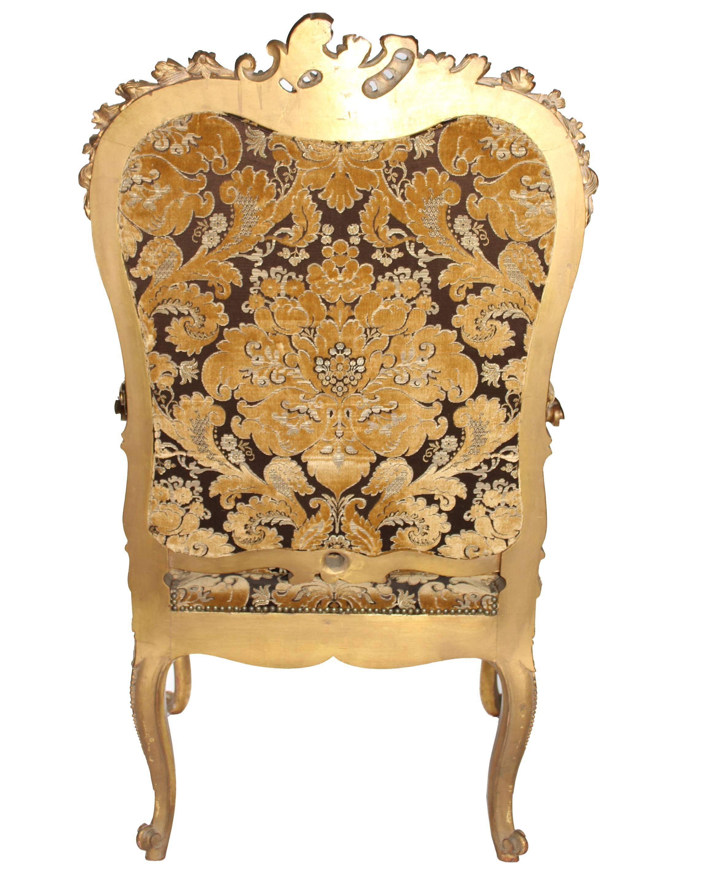 Hand-Carved 19th Century French Baroque Style Upholstered Armchair For Sale