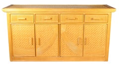 1980s Vintage Four Drawer Bamboo Long Art Deco Commode