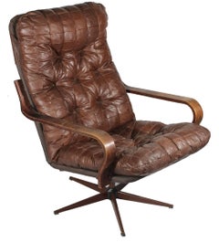 Spanish 1970s Pair of Leather Swivel Armchairs