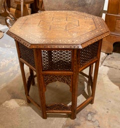 1950s Octagonal Table Carved with Antique Oriental Inlays