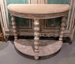Antique Semicircular Console Table with a Distressed Finish