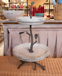 White Iron Tabletop Fruit Bowl with Branch Design and Double Tray