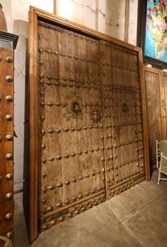 1850s Antique Wooden Gate with Bronze Studs and an Integrated Pedestrian Door