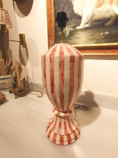 Red and White Table lamp with a Handcrafted Geometric Design.