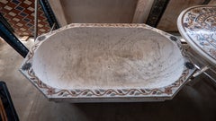 Octagonal Carved Marble Bathtub with Natural Stone Inlays