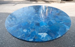 Circular Lapis Lazuli Tabletop with Natural Stone Marquetry.