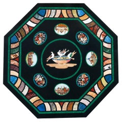 Octagonal Marble Tabletop with Hardstone and Bird Marquetry